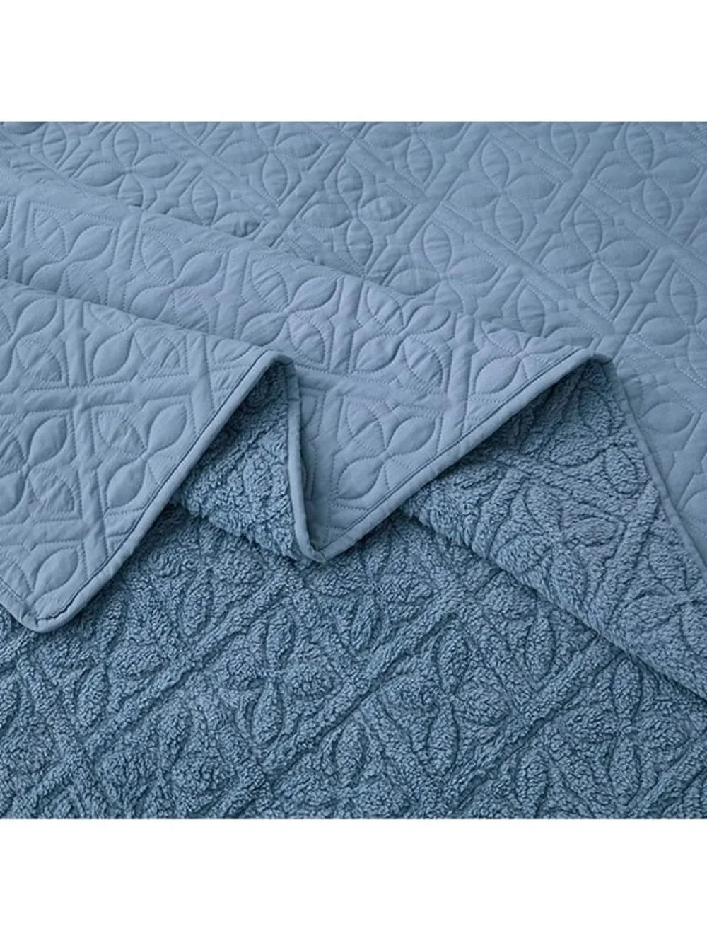 Blue Quilted sherpa king 3 piece Bedspread Set
